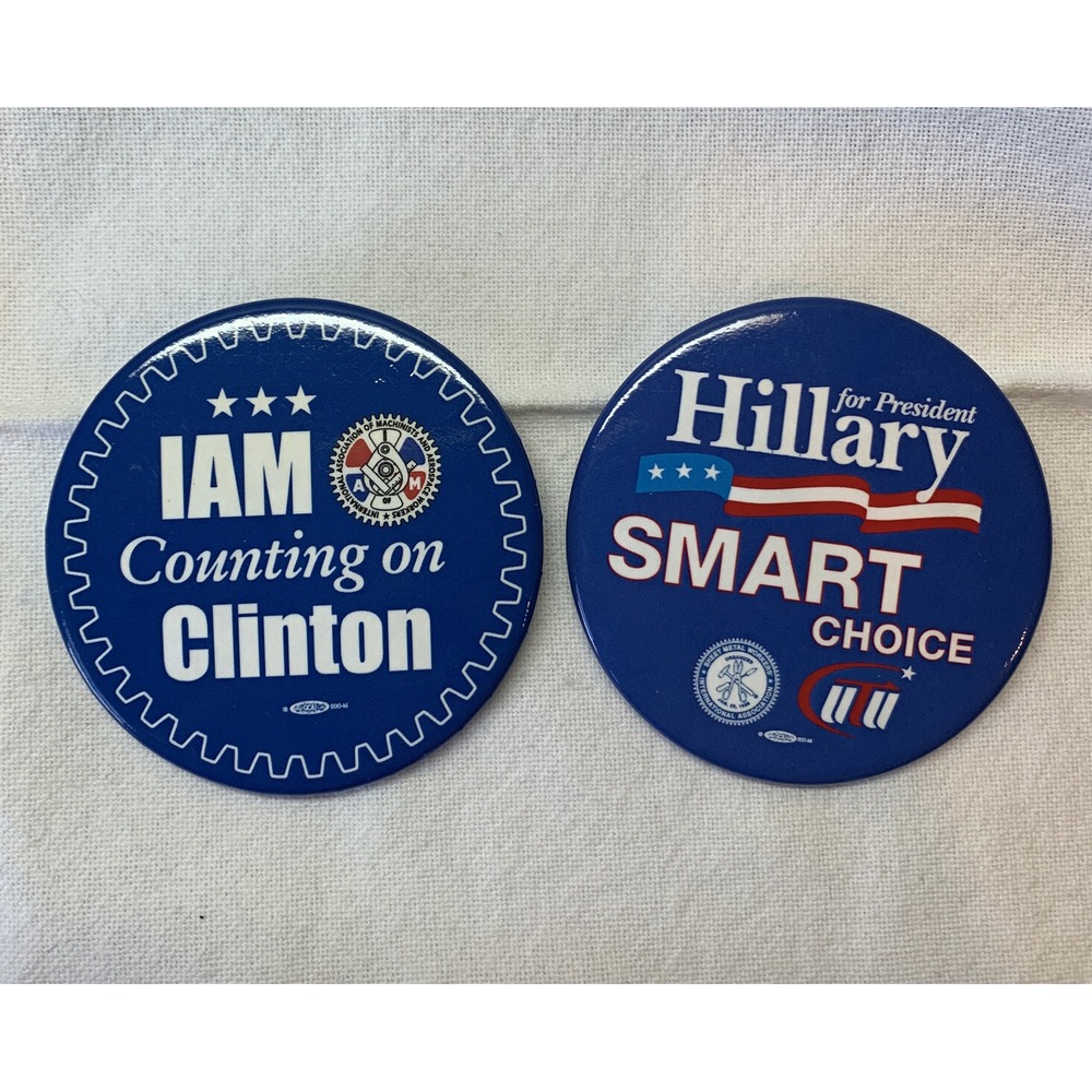 Political Button Pin Pinback 2.5" Hillary Clinton Set of 2 Counting On Smart Cho